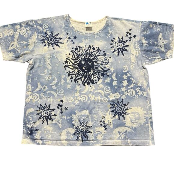 Vtg EZL Sun Moon Stars All Over Print Shirt USA Psychedelic Celestial 90s - Picture 11 of 11